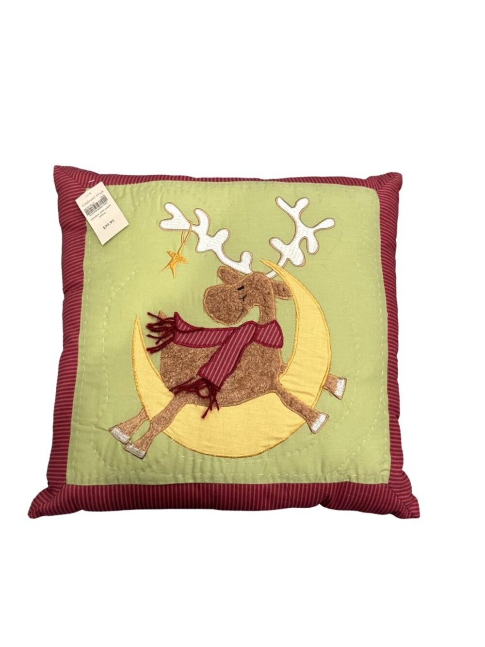 Coldwater Creek Fluffy Reindeer With Moon 18" Square Throw Pillow Quilt Look
